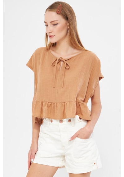 Armonika Kadın Vizon Yarasa Kol Yakası Bağlamalı Eteği Fırfırlı Oversize Crop Bluz Arm-24y001088 Armonika Kadın Vizon Yarasa Kol Yakası Bağlamalı Eteği Fırfırlı Oversize Crop Bluz Arm-24y001088