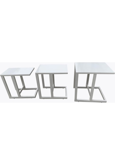 Riva 3'Lü C Zigon Sehpa-Lake Beyaz-Tamamı Ahşap