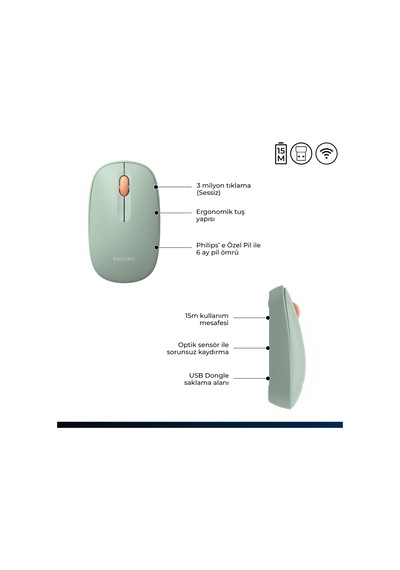 Philips SPK7318 Kablosuz 1600 DPI 3 Tuşlu Optik Mouse