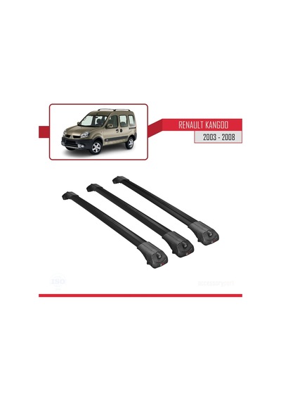 Renault Kangoo 2003-2008 Arası İle Uyumlu Ace-1 Ara Atkı Tavan Barı Siyah 3 Adet Bar