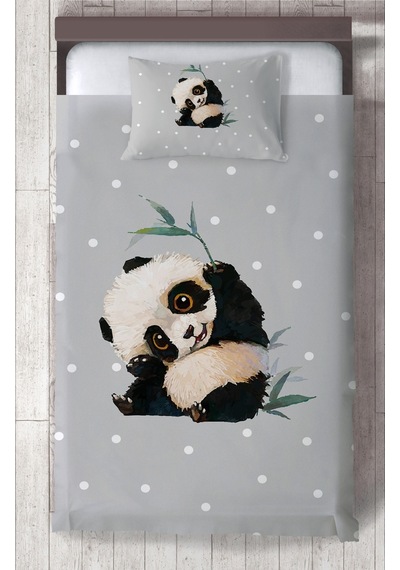 Mekta Home Bebek Ve Çocuk Odası Sevimli Panda Desenli Yatak Örtüsü Renkli