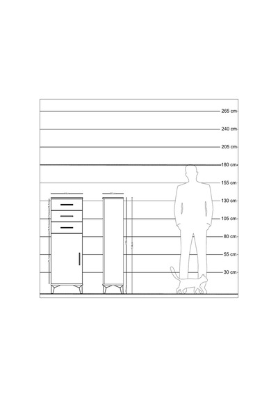 Arges Dolap 3 Çekmeceli Tek Kapaklı 44x30x134 Çam-çam Çam