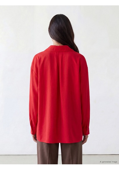 Lcw Modest Kırmızı Modal Karışımlı Oversize Kadın Gömlek