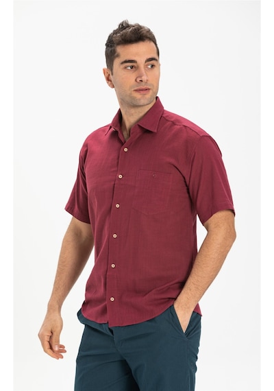 Eliş Şile Bezi Büyük Beden Kısa Kol Şile Bezi Tek Cepli Erkek Gömlek Koyu Bordo 3068 - 3XL