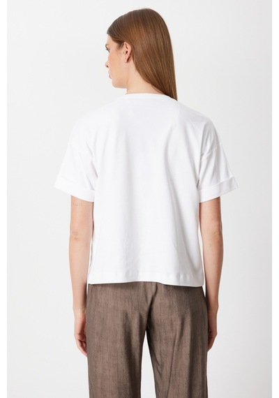On Kadın Desenli Sıfır Yaka T-shirt 71362 Beyaz Beyaz