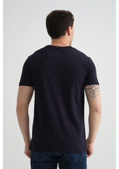 Shooter Sportwear Shooter Erkek T-shirt Minimal Baskılı Pamuklu Kumaş Standart Kalıp Lacivert