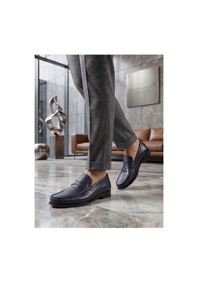 Crc Ayakkabı %100 Hakiki Deri Rugan Erkek Loafer - El İşçiliği Premium Klasik Ayakkabı - Burgundy Patent Lacivert