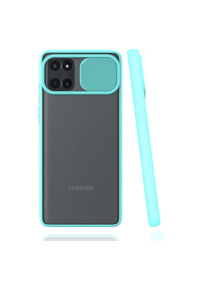 Ekılıf - Samsung Galaxy A81 Note 10 Lite Uyumlu Kılıf Slayt Sürgülü Arkası Buzlu Lensi Kapak - Turkuaz