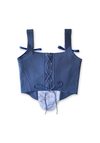 L'aura Corset İndigo Paisley Desenli Çift Taraflı Bayan Korse Lacivert
