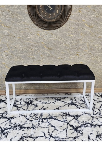 Zafir Beyaz Boyalı Diktörtgen 100 Cm X 40 Cm Oturak Puf - Bench - Makyaj Oturağı - Oturak Siyah