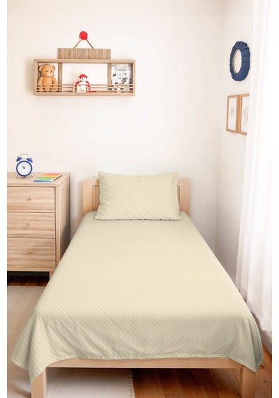 Düz Krem Renk Genç Odası Tek Kişilik Dekoratif Pike Takımı-kapitone Sade Bej 160x220 Cm Yatak Örtüsü Perde Avlu Uyumu