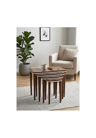 Ant Home Sahra 4 Lü Ceviz Zigon Sehpa Seti Lake Boyalı Modern Yan Sehpa