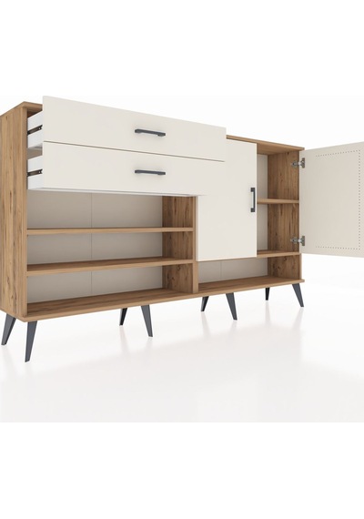 Arges Konsol 4 Raflı 2 Çekmeceli 2 Kapaklı 176x30x99 Çam-aytaşı Çam-aytaşı