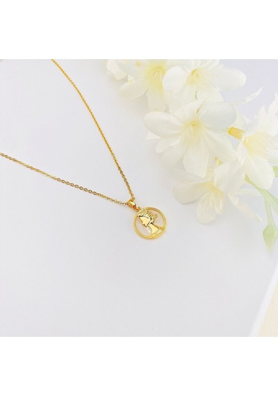 Kadın Kolye Kraliçe Madalyon Figürlü Altın Kaplama Gold 45cm Gold Beyaz