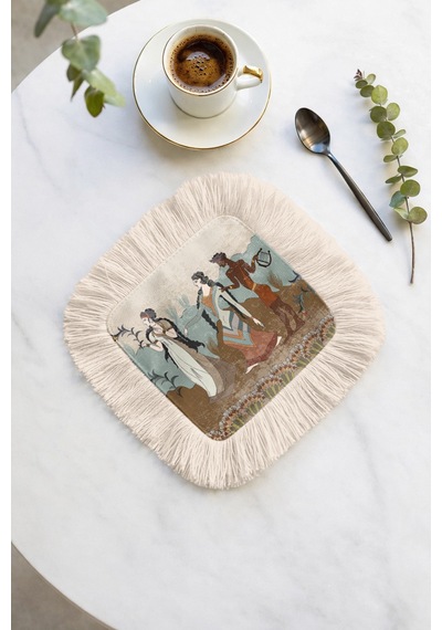 Mitolojik Desenli Saçaklı Sunum Peçetesi-antik Esintili Bohem Pastel Mavi Krem Bardak Altlığı Mendil Metalik Grili Terrakota Mitolojik Desenli Saçaklı Sunum Peçetesi-antik Esintili Bohem Pastel Mavi Krem Bardak Altlığı Mendil Metalik Grili Terrakota