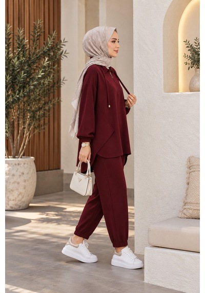 Unika Boutique Kadın Yarım Fermuar Detay İkili Salaş Takım Bordo