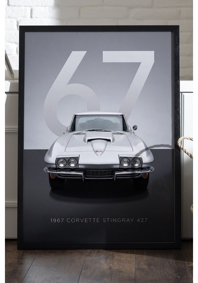 Corvette Stingray 427 Siyah Ahşap Çerçeveli Poster, Dekoratif Araba Duvar Tablosu