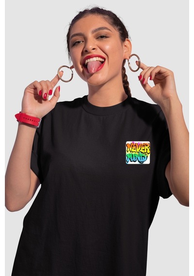 Unisex Renkli Graffiti Baskılı Oversize Beyaz T-shirt Siyah