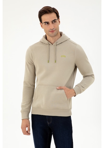 U.S. Polo Assn. Erkek Kapüşonlu Açık Haki Basic Şardonlu Sweatshirt 50295176-VR183