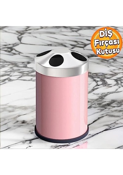 Set Üstü Diş Fırçalık Banyo Metal Diş Fırçası Kabı Kutusu Pembe Çok Renkli