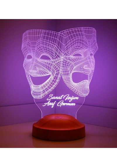 3D Led Lamba 3 Boyutlu Maske Kişiye Özel Hediye Gecelambası