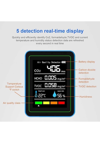 Aek-tech 5'li Co2,hcho,tvoc,sıcaklık,nem Dedektör Taşınabilir Ev