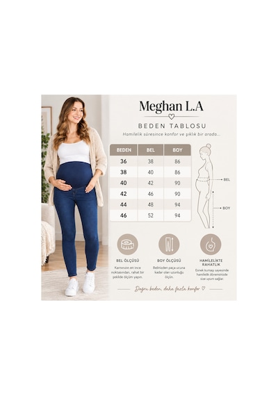 Meghan L.a Hamile Jeggings Esnek Bel Karın Destekli Pamuklu Likralı Kot Tayt Lacivert
