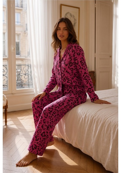 Kadın Relax Fit Düğme Lila Pijama Takımı
