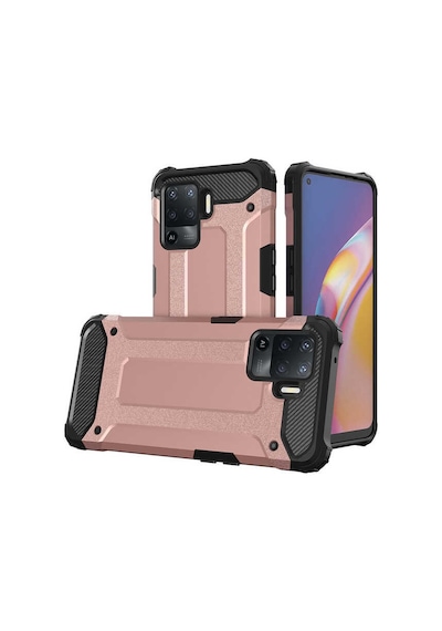 Kilifone - Oppo Uyumlu Reno 5 Lite - Kılıf Çift Katman Zırh Tank Crash Military Kapak - Rose Gold