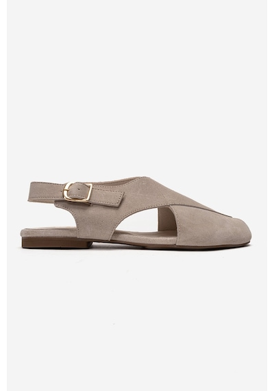 Luvishoes Monaro Bej Süet Hakiki Deri Kadın Sandalet