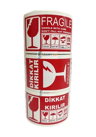 Dikkat Kırılır Fragile Etiket 10Cm X 5Cm 1 Rulo 250 Adet