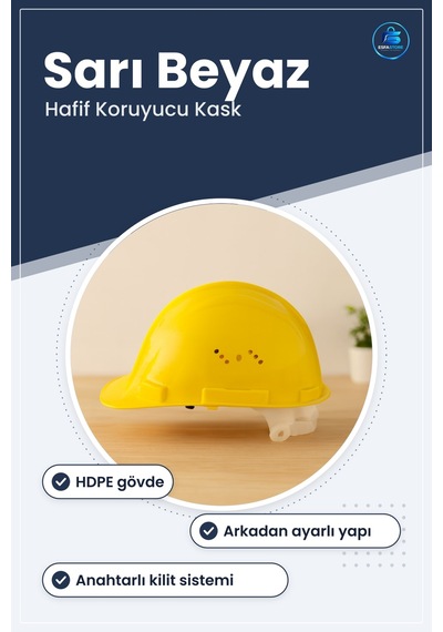 Baret İş Güvenlik Anahtarlı Arkadan Ayarlı Sarı Beyaz İnşaat Fabr