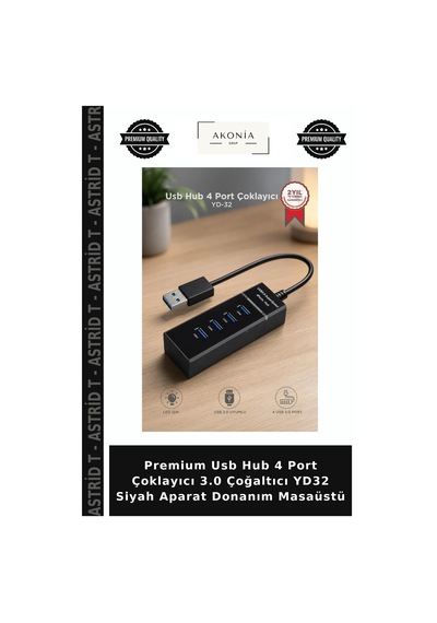 Premium Usb Hub 4 Port Çoklayıcı 3.0 Çoğaltıcı Yd32 Siyah Aparat Donanım Masaüstü