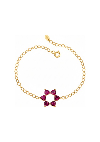 Aşkın Fısıltısı Mekik Zincirli Kalp Bileklik Ruby Taşlı 925 Ayar Gümüş Gold
