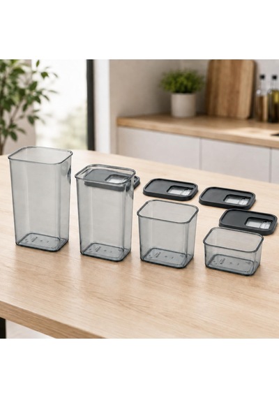 Kayar Kapaklı Saklama Kabı Seti, 7 Litre, 4 Farklı Boyut, Kapağı Kaydır Kolayca Dök Kullan, Plastik Mutfak Düzenleyici Organizer, Sürgülü Kolay Kullanım 0,8/1,6/2,4/3 L