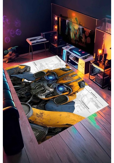 Bumblebee Tema Halı Dijital Baskı Yıkanabilir Kaymaz Taban Leke Tutmaz Çok Renkli-62