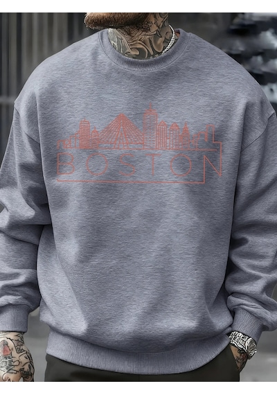 Startmore Tarzsokak Boston City Line Baskılar Erkekler Kazak Sonbahar Hip Hop Moda Kazaklar Rahat Tişörtü Rahat P Gri