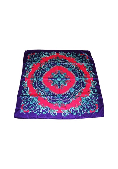 Tikitonki Etnik Desenli Kare Kesim Saten Mor Eşarp 90x90 Mor Mor