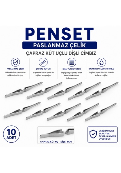 Penset Paslanmaz Çelik - Çapraz Küt Uçlu Dişli Cımbız 10 Adet