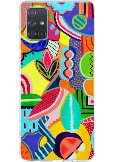 Samsung Galaxy A71 İle Uyumlu 1mm Slim Fit Retro Colors 6 Baskılı Şeffaf Kılıf Şeffaf