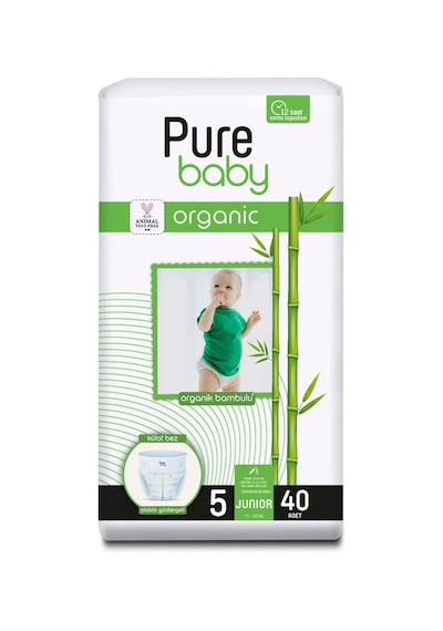 Pure Baby Organik Bambu Özlü Külot Bez Tekli Paket 5 Numara Junior 40 Adet