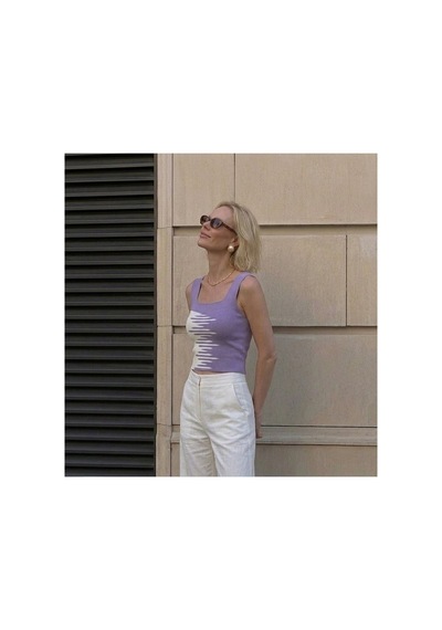 Onno Style Women Kare Yaka Kolsuz Askılı Kadın Bluz Mor