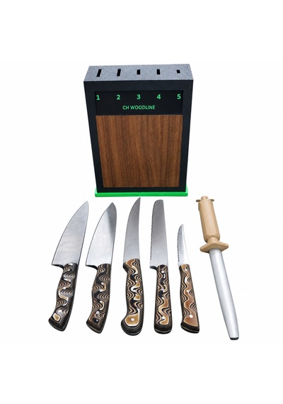 Ch Woodline 4116 Alman Çeliği 5 Li Şef Bıçak Seti, Ceviz Ön Yüzlü Stand Ve 22 Cm Masat çok renkli