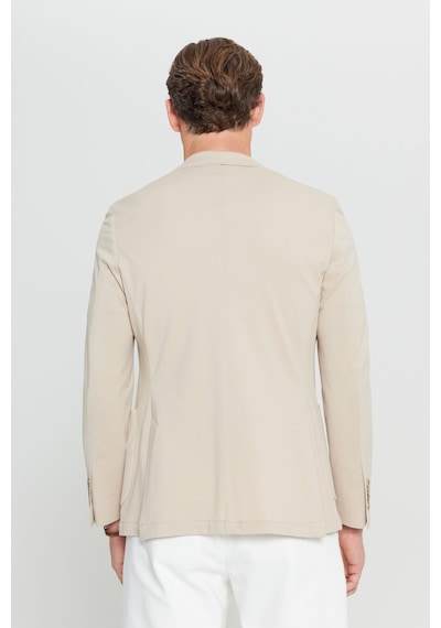 AC&Co / Altınyıldız Classics Erkek Bej Pamuklu Slim Fit Dar Kesim Armürlü Esnek Torba Cepli Blazer Ceket Bej