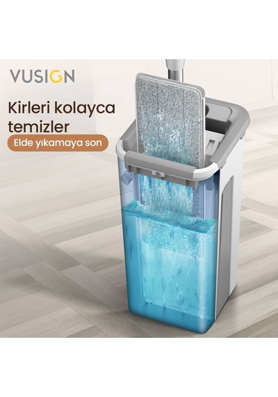 Vusıgn Düz Mop Paspas Seti Kovası Ve Mikrofiber Moplu Temizlik Seti 123 Cm