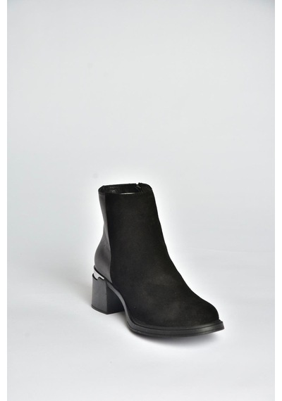Fox Shoes V555559502 Siyah Hakiki Deri Süet Kalın Topuklu Kadın Bot Siyah