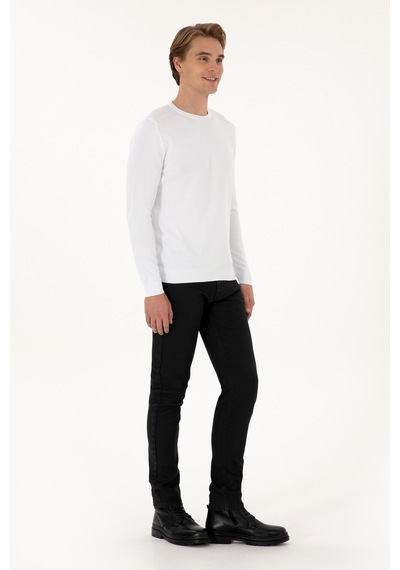 U.S. Polo Assn. Erkek Slim Fit Bisiklet Yaka Beyaz Basic Kazak 50307779-VR013