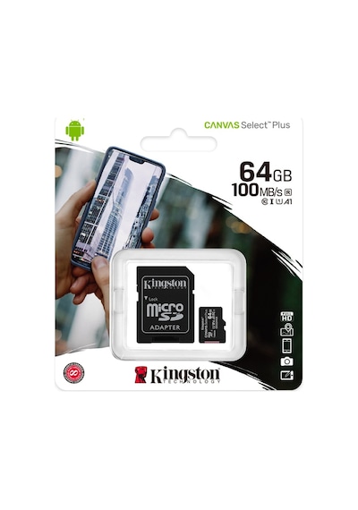 Kingston Canvas Select Plus SDCS2/64GB 64 GB MicroSDXC Class 10 UHS-I Hafıza Kartı + Adaptör