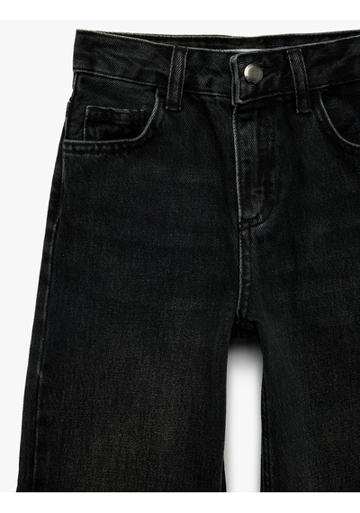 Koton Pamuklu Kanat İşleme Detaylı Geniş Paça Denim Pantolon Siyah 6skg40079ad Siyah