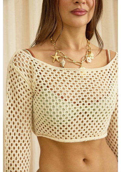 Mai Collection Forio Bej Triko Crop Etek Takım